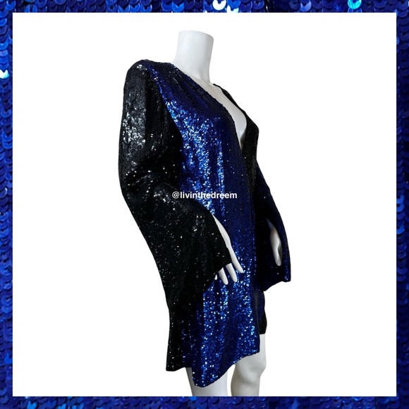 NWT Retrofete Christine Sequin Wrap Dress Blue and Black SZ LARGE $690 - Picture 13 of 16